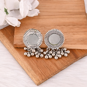 Designer Jute Mirror Work Jewelry Set <b>Necklace</b> Earrings & <b>Ring</b> Boho Fashion Accessories for Women - Product Image 3