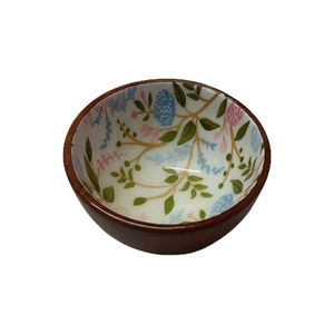 Hot-Selling Wholesale Enamel <b>Hand</b>-Carved Acacia Wood Salad Fruit Bowl Unique Multi-Purpose Decorative Blank Empty Serving Bowl - Product Image 1