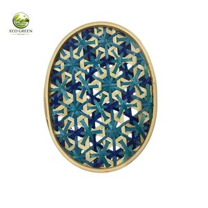 Plateaux écologiques en bambou tressé à la main, motifs hexagonaux colorés, marque Eco Green Vietnam, origine Hanoï, idée cadeau - Product Image 2