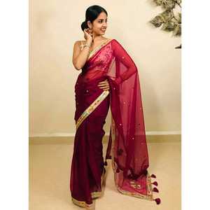 Saree fantaisie pour femme avec fil à broder séquentiel et chemisier et chemise élégants Dori - Product Image 5