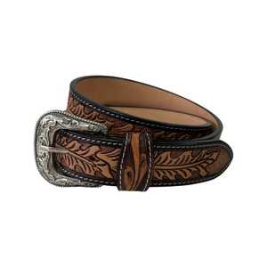 Cinturón Vaquero Occidental de Cuero Genuino para Hombre con Hebilla Metálica, Cinturón Vaquero Occidental de Cuero Repujado Hecho a Mano - Product Image 1