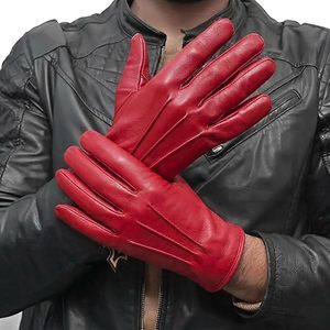 Gants de conduite en cuir rouge, longueur poignet, non doublés, style uni, thermiques, chauds, décontractés, pour l'hiver - Product Image 2