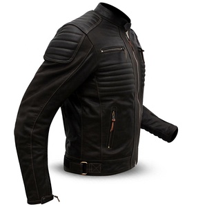 Winter Men's Genuine Leather Canvas Breathable <b>Jacket</b> High Street Style Fashion Collar <b>Punk</b> Motorcycle Washed Long Sleeve - Product Image 6