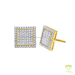 Luxury Lab Grown <b>Diamond</b> 925 Sterling Silver Square Stud <b>Earrings</b> With Gold Tone Border For Wholesale Buyers - Product Image 3