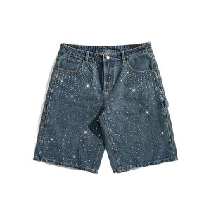 Women's Denim Bermuda Shorts Mid Waist Sequined Dot Pattern Casual Style Button Fly 100% Cotton Woven Fabric - Product Image 6