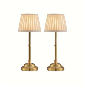 Lámpara de Mesa Tradicional de Latón con Pantalla de Tela Blanca, Estilo Empire, E26 LED, Control de Interruptor, Decorativa para Dormitorio, Tamaño Pequeño - Product Image 1