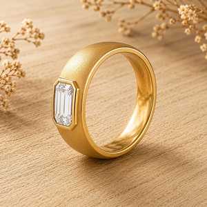 Bague Chevalière en Or Massif 10K 14K 18K avec Diamant de Laboratoire Taille Émeraude 1ct Certifié IGI, Couleur E-F, Cadeau de Mariage - Product Image 5