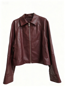 Women's Original Sheep Skin Leather Jacket (<b>3</b> Colors) Biker Jacket with Zip Pockets Stripe Detail Regular Coat for Winter - Product Image 3