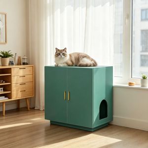 Lussuosa Cassetta per Gatti Ecologica in Legno, Grande Capacità, Forma Rettangolare, Facile da Pulire, per Soggiorno, con Funzione PC - Product Image 4