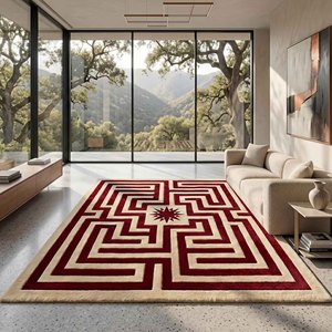 Modern Hand Tufted Maze Rug Luxury Wool Carpet Geometric Sculpted Border Statement Rug Living Room <b>Bedroom</b> Office Home Decor Rug - Product Image 1