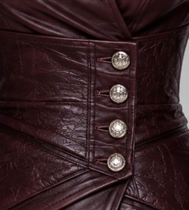 Abrigo Largo de Cuero Marrón para Mujer, Estilo Gabardina, Doble Botonadura, con Cinturón - Product Image 6