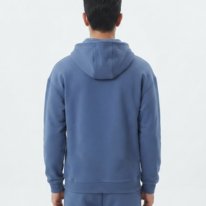 Sweat-shirt à capuche zippé bleu uni pour homme, en molleton de coton, coupe décontractée, idéal pour l'automne, style ample – Grande Vente - Product Image 5