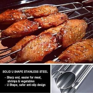 Spiedini per Barbecue in Acciaio Inox da 15,3 Pollici con Manico in Legno, Spiedini a Doppia Punta per Kabobs, Utensili per Griglia - Product Image 4