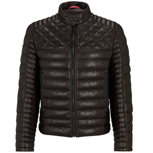 <b>Men's</b> Black <b>Leather</b> Quilted Moto <b>Jacket</b> Stand Collar Zipper Closure Windproof Winter Wear Slim Fit Regular Length Plus size <b>men</b> - Product Image 1