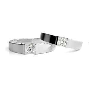 925 Sterling Silver Gold Plated Round Brilliant Cut Zircon Bezel Set <b>Wedding</b> <b>Couple</b> <b>Rings</b> - Product Image 1
