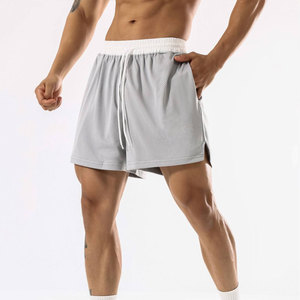 Shorts en maille gris clair pour homme avec cordon de serrage à la taille, séchage rapide, poches, vêtements de sport décontractés, longueur courte, couleur unie, tissu tissé - Product Image 1