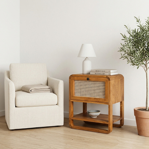 Wholesale Premium Solid Teak Wood Modern Minimalist Pingul <b>Bedside</b> Table Cabinet Rattan Drawer Shelf <b>Storage</b> Apartment Bedroom - Product Image 4