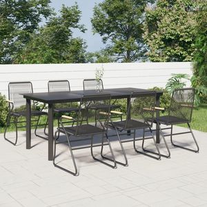 Set da pranzo da giardino nero, 7 pezzi, in metallo, mobili da esterno contemporanei, resistenti alle intemperie - Product Image 1