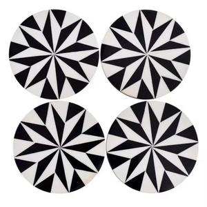 Premium <b>Black</b> White Geometric Patterned Drink <b>Coasters</b> Set Ideal For Home Kitchen Office Table Decor And Daily Use From India - Product Image 3
