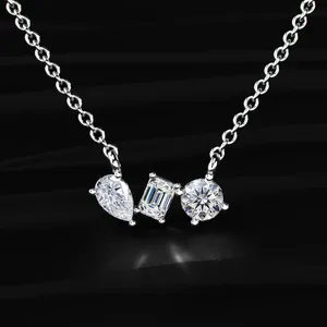 Three Stone <b>Necklace</b> Lab Created White Gold <b>D</b>-E Color VVS-VS Diamond <b>Necklace</b> with IGI Certified Royal Style <b>Necklace</b> from India - Product Image 1