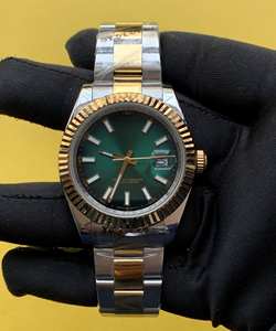 Reloj de Lujo BOJ Plain R.O.L.E.X.04 de 41 mm, Dos Tonos, Bisel Estriado, Esfera Verde, Acero Inoxidable, Movimiento Automático, Moissanita - Product Image 1