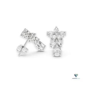 Pendientes de Oro Blanco de 1.7 CTW con Diamantes Cultivados en Laboratorio en Forma de Marquesa y Pera, Diseño Floral, en Oro Sólido de 14K - Product Image 2