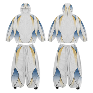 Ensemble de survêtement unisexe blanc, veste à capuche color block, pantalon à taille élastique, coupe ample, coupe-vent, tenue hip-hop - Product Image 3