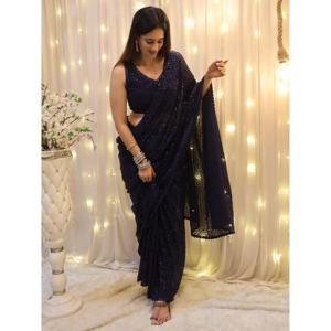 Séduisant Blush Blue Sequins Georgette Designer Saree Avec Chemisier - Product Image 6