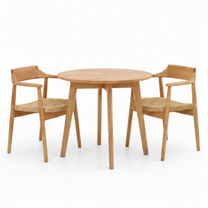 Ensemble de salle à manger en teck artisanal ARTERRA Premium, table ronde moderne et chaises pour restaurant, maison, villa - Product Image 1