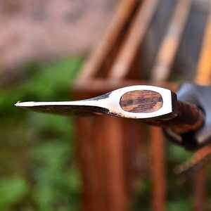 <b>Hand</b> Forged Tomahawk Axe With Wooden Handle And Checkered Leather Grip Outdoor Survival <b>Tool</b> - Product Image 2
