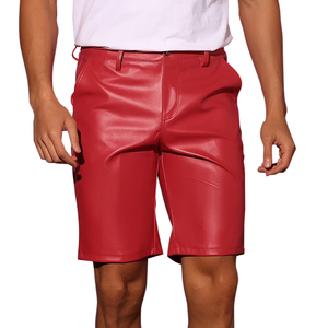 Pantalones cortos de cuero genuino de estilo hip hop personalizados, color rojo, acabado mate clásico, estilo casual urbano, hasta la rodilla, para venta al por mayor. - Product Image 1