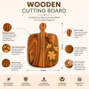 Planche à découper en bois artisanale avec motif floral |   Planche de service multifonctionnelle |   Planche à découper en bois - Product Image 5