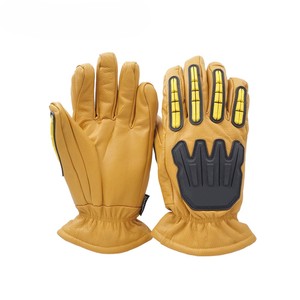 Gants de travail en cuir jaunes résistants aux chocs, gants de chauffeur avec paume renforcée, protection des doigts pour usage industriel - Product Image 1