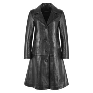 Abrigo Largo de Cuero Negro para Mujer, Chaqueta de Cuero Napa de Oveja Auténtica, Estilo Clásico con Botones al Frente, Abrigo de Invierno, Fabricante - Product Image 1