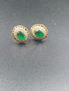 <b>studs</b> earring in flower design with green doublet in <b>silver</b> jewelry 925 for bridal polki stone handmade jewelry for women - Product Image 6