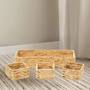 Water Hyacinth <b>Basket</b> Set - 3 Pieces. Handmade Square and Rectangular <b>Woven</b> <b>Baskets</b> for Storage, Organization and Decoration. - Product Image 5