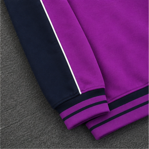 เสื้อฮู้ดแขนแร็กแลนสีบล็อกสำหรับผู้ชาย สีม่วง สไตล์สปอร์ต มีกระเป๋าจิงโจ้ - Product Image 4