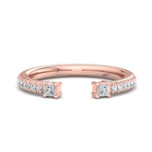 Anillo abierto de oro rosa de lujo con diamante talla princesa, ajustable, tipo banda envolvente, minimalista, apilable, joyería de moda para mujer - Product Image 4