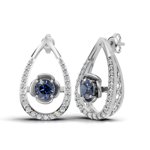 Boucles d'oreilles clous en or 18 carats style classique avec diamant de laboratoire bleu en forme de goutte d'eau florale - Product Image 1