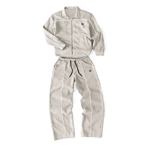 Premium Knitted Cotton Men's Two Piece <b>Zipper</b> <b>Jacket</b> and Wide Leg Pant Custom Logo Breathable Fleece Hoodies Sets Manufacturer - Product Image 3