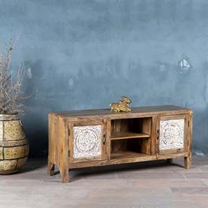 Console TV de luxe moderne en bois massif avec tiroirs, finition naturelle écologique haut de gamme, sculpture artisanale, pour salon et hôpital - Product Image 6