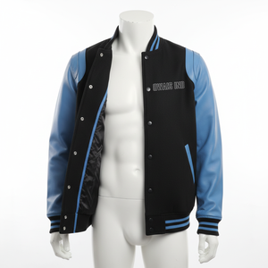 Chaqueta Varsity Midnight Athletics para Hombre, Negra y Azul, con Mangas de Cuero PU, Letra 12 A Owais Bordada, Estilo Preppy, Otoño - Product Image 4