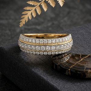 Yellow Gold Triple Row Lab Grown Diamond Wedding Band - Product Image 5