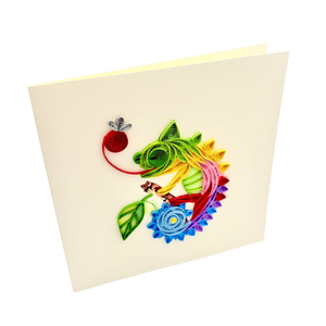Pièce d'art en quilling personnalisée et colorée, thème animal caméléon, artisanat en papier pour mariage, art mural décoratif, design de quilling fait main - Product Image 3
