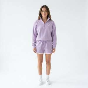 Custom <b>Women</b> Half Zip Pullover <b>Sweatshirt</b> with <b>Christmas</b> Embroidered Cuffs and Matching Shorts Two Piece Winter Casual - Product Image 6