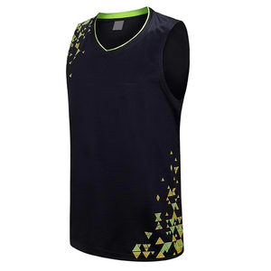 Conjunto de camiseta de baloncesto para hombre, uniforme de malla sin mangas con cuello en V y estampado geométrico que absorbe la humedad, negro y verde - Product Image 4