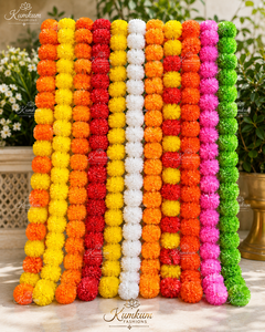 Guirnaldas de Flores de Caléndula Artificiales Multicolores Indias para Bodas, Fiestas, Inauguraciones de Casas, Templos, Hogar, Decoración Festiva Diwali - Product Image 1