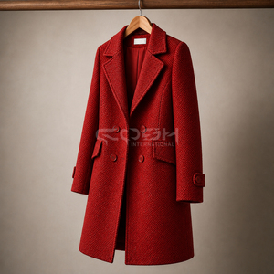Cosh International Greek Apparel Custom Logo Delta Sigma Women <b>Red</b> <b>Wool</b> Blend Double Breasted Blazer With Notched Collar - Product Image 4
