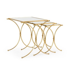 Contemporary Design Metal <b>Nesting</b> <b>Table</b> With Wooden Top Durable Structure Stackable Furniture For Living Room Use - Product Image 2