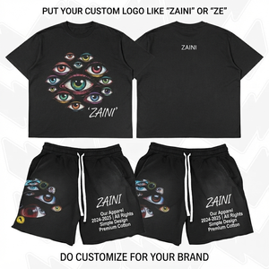 เสื้อยืดคอตตอนพรีเมียม 240 GSM และกางเกงขาสั้นสีดำ พิมพ์ลาย DTG ขนาดใหญ่พิเศษ สกรีนโลโก้ตามสั่ง สไตล์สตรีทแวร์ - Product Image 1